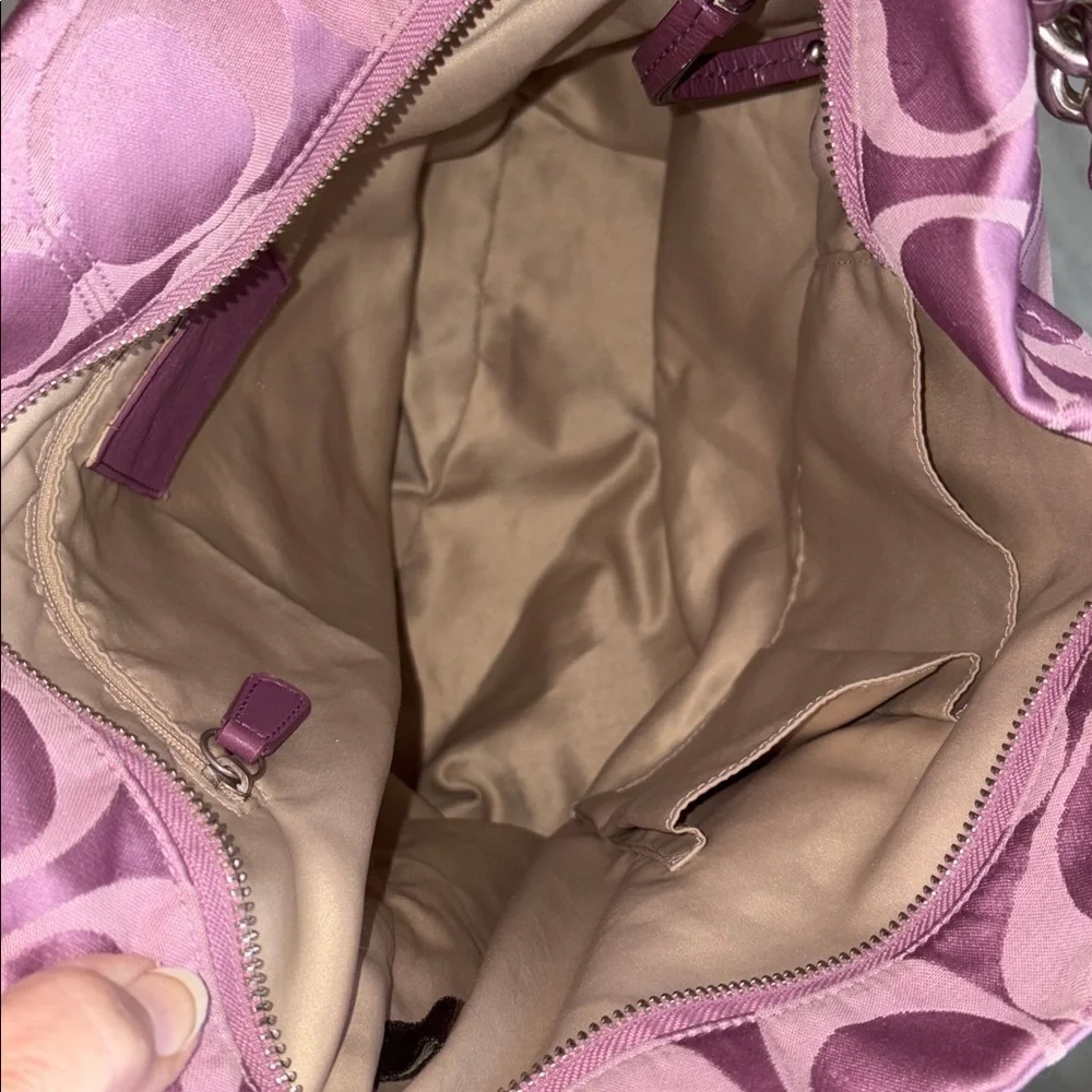 Coach  Brooke satchel  monogram canvas  lavender/dark violet trim Crossbody bag
